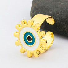 AIBEF Hot Selling Opening Adjustable Rings Exaggerated Fashion Jewelry Heart Shape Enamel Evil Eye Finger Rings Gifts For Women