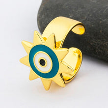 AIBEF Hot Selling Opening Adjustable Rings Exaggerated Fashion Jewelry Heart Shape Enamel Evil Eye Finger Rings Gifts For Women