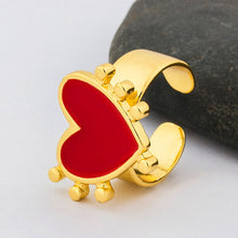 AIBEF Hot Selling Opening Adjustable Rings Exaggerated Fashion Jewelry Heart Shape Enamel Evil Eye Finger Rings Gifts For Women