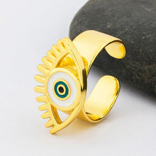 AIBEF Hot Selling Opening Adjustable Rings Exaggerated Fashion Jewelry Heart Shape Enamel Evil Eye Finger Rings Gifts For Women