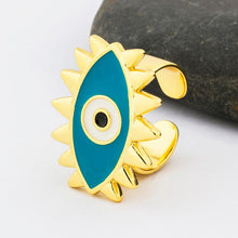 AIBEF Hot Selling Opening Adjustable Rings Exaggerated Fashion Jewelry Heart Shape Enamel Evil Eye Finger Rings Gifts For Women