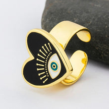 AIBEF Hot Selling Opening Adjustable Rings Exaggerated Fashion Jewelry Heart Shape Enamel Evil Eye Finger Rings Gifts For Women