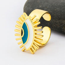 AIBEF Hot Selling Opening Adjustable Rings Exaggerated Fashion Jewelry Heart Shape Enamel Evil Eye Finger Rings Gifts For Women