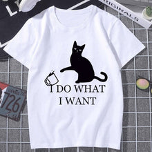 Black Cat WHAT Printed T-shirt Women Murderous Cat Knife Funny T Shirt Summer Harajuku Short Sleeve Large size Top Tshirt Female