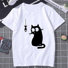 Black Cat WHAT Printed T-shirt Women Murderous Cat Knife Funny T Shirt Summer Harajuku Short Sleeve Large size Top Tshirt Female