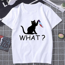 Black Cat WHAT Printed T-shirt Women Murderous Cat Knife Funny T Shirt Summer Harajuku Short Sleeve Large size Top Tshirt Female