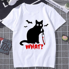 Black Cat WHAT Printed T-shirt Women Murderous Cat Knife Funny T Shirt Summer Harajuku Short Sleeve Large size Top Tshirt Female