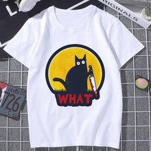 Black Cat WHAT Printed T-shirt Women Murderous Cat Knife Funny T Shirt Summer Harajuku Short Sleeve Large size Top Tshirt Female