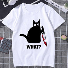 Black Cat WHAT Printed T-shirt Women Murderous Cat Knife Funny T Shirt Summer Harajuku Short Sleeve Large size Top Tshirt Female