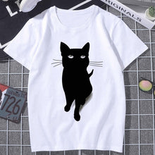 Black Cat WHAT Printed T-shirt Women Murderous Cat Knife Funny T Shirt Summer Harajuku Short Sleeve Large size Top Tshirt Female