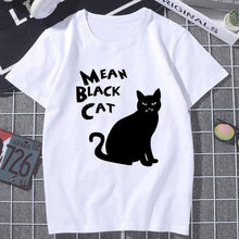 Black Cat WHAT Printed T-shirt Women Murderous Cat Knife Funny T Shirt Summer Harajuku Short Sleeve Large size Top Tshirt Female