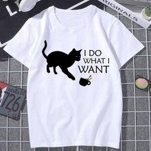 Black Cat WHAT Printed T-shirt Women Murderous Cat Knife Funny T Shirt Summer Harajuku Short Sleeve Large size Top Tshirt Female