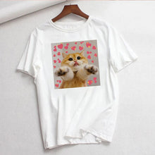 Cute Cat T Shirt Women Casual Funny Print Tshirt Harajuku Kawaii Fashion T-shirt Summer Short Sleeve Top Tees Female