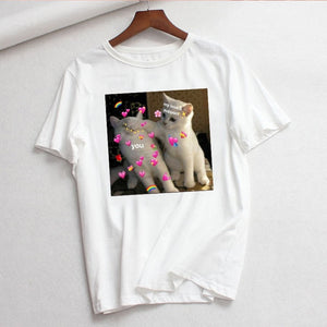 Cute Cat T Shirt Women Casual Funny Print Tshirt Harajuku Kawaii Fashion T-shirt Summer Short Sleeve Top Tees Female