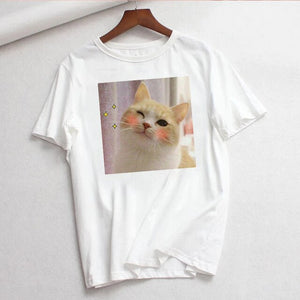 Cute Cat T Shirt Women Casual Funny Print Tshirt Harajuku Kawaii Fashion T-shirt Summer Short Sleeve Top Tees Female