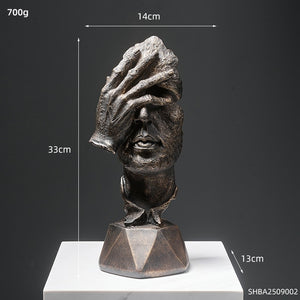 Home Decoration Accessories Silence Is Gold Statues for Decoration Human Face Statue Abstract Sculpture African Decoration Home