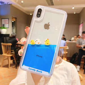 Luxury Cartoon 3D Swimming Duck Animal Dynamic Liquid Quicksand Cover Case For iPhone 12 11 Pro Max  6 6S 7 8 Plus X Phone Cover