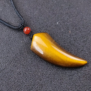 Natural Tiger Eye Stone Wolf Tooth Spike Pendant Necklaces for Women Men Adjustable Ox Horn Shape Couple Choker Medition Jewelry