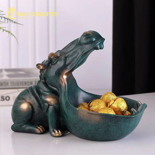 Resin Hippo Statue Hippopotamus Sculpture Figurine Key Candy Container Decor Home Table Office Room Decoration Accessories
