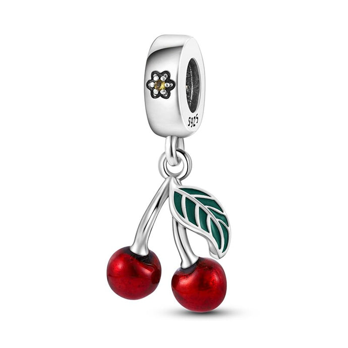 Summer Hot 925 Silver Asymmetrical Cherry Fruit Dangle Charm fit MULA Bracelet Necklace Beads Jewelry Making DIY Women Gift