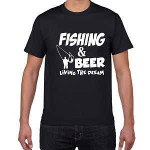 THIS GUY NEEDS A BEER summer cotton t shirt men Fishing Beer Living The Dream Fisherman Printing Tshirt Funny Gift Tees Shirt