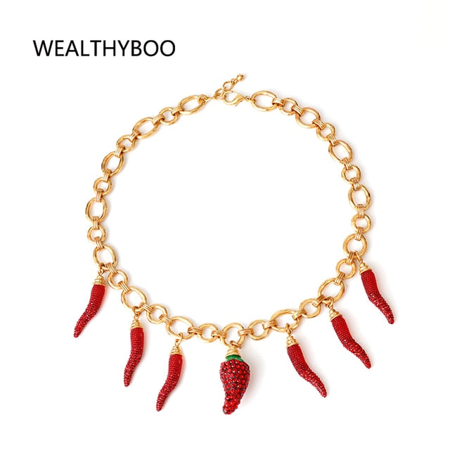 WealthyBoo Sweet Women Girls Fruit Charms Choker Collar Necklace Handmade Rhinestone Cluster Statement Pendant Necklace Colliers