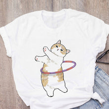 Women T-shirt Cute Cat Funny Cartoon T-shirt Harajuku Graphic Ulzzang T-shirt 90s Print T-shirt Fashion Aesthetic Top Tee Female