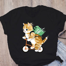 Women T-shirt Cute Cat Funny Cartoon T-shirt Harajuku Graphic Ulzzang T-shirt 90s Print T-shirt Fashion Aesthetic Top Tee Female